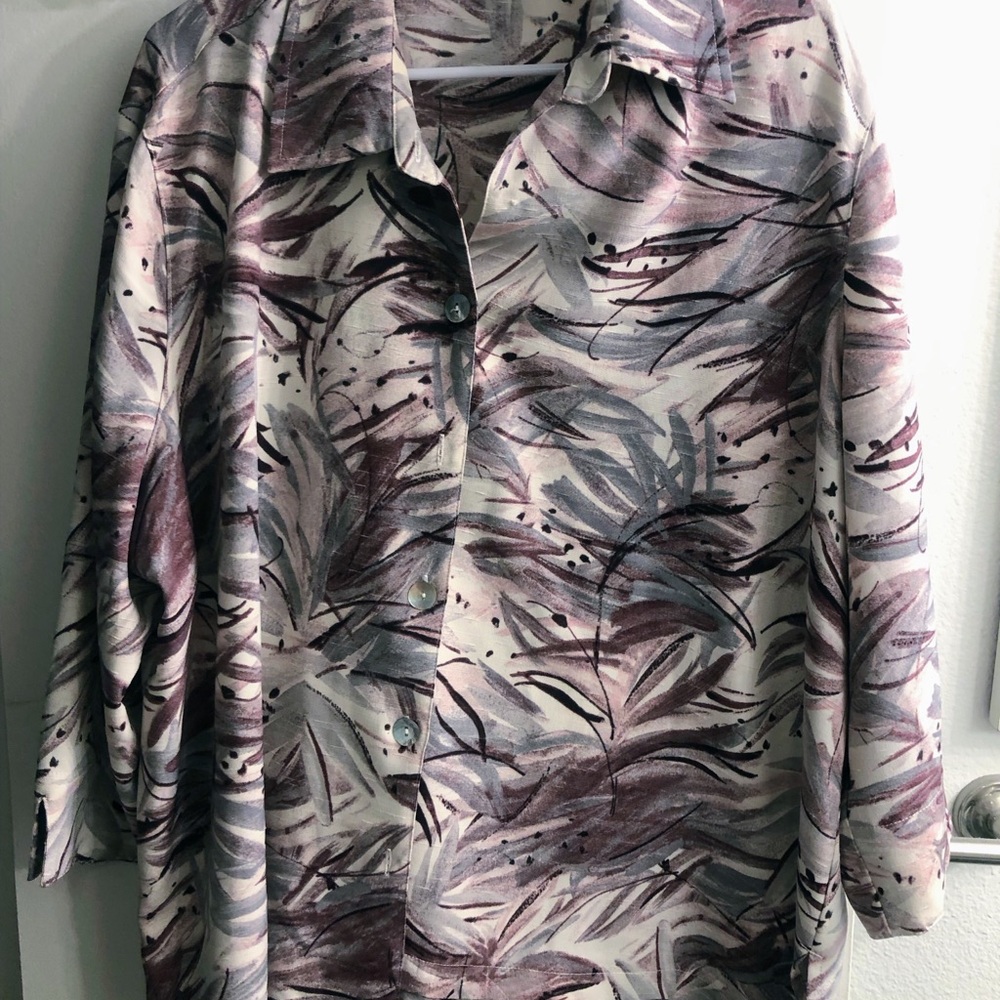 Stylish Leaf Print Button-Down Shirt - image 1